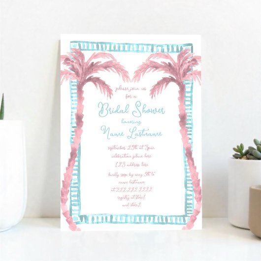 マイアミトロピカルビーチハン絵を描ドブライダルシャワー 招待状