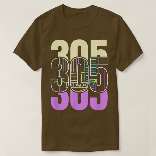 マイアミナイトライフインザ305レトロデザイン Tシャツ (デザイン正面)