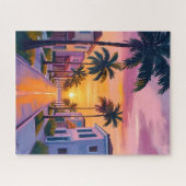 マイアミビーチのサンセット | フロリダの海の水彩画 ジグソーパズル (横)
