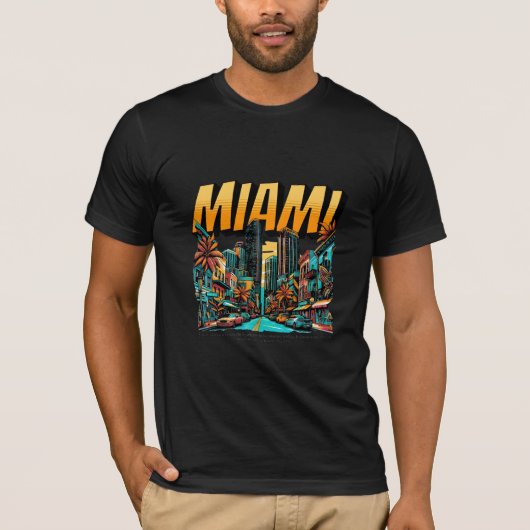 マイアミビーチのスカイライン レトロTシャツ Tシャツ (正面)