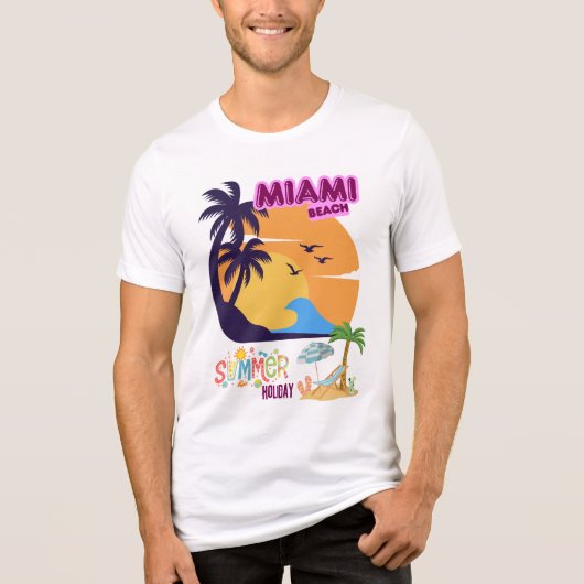 マイアミビーチの夏休み - レトロなヤシの木 トライブレンドTシャツ (正面)