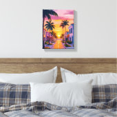 マイアミビーチの夕日 | フロリダの海 水彩画 キャンバスプリント (インサイチュ (寝室))