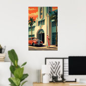 マイアミビーチアートデコホテルフロントエアーブラシアート ポスター (ホームオフィス)