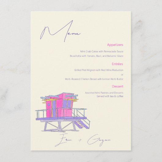 マイアミビーチウォーター結婚カラーのメニュー メニュー (正面)