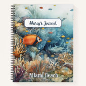 マイアミビーチサンゴ礁と魚の水色 ノートブック (正面)