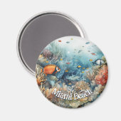マイアミビーチサンゴ礁と魚の水色 マグネット (正面/裏面)