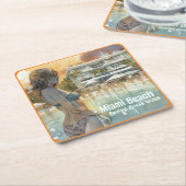 マイアミビーチスプリングブレイクガールインプールウォーターカラー スクエアペーパーコースター (アングル)