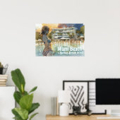 マイアミビーチスプリングブレイクガールインプールウォーターカラー ポスター (ホームオフィス)