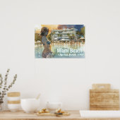 マイアミビーチスプリングブレイクガールインプールウォーターカラー ポスター (キッチン)