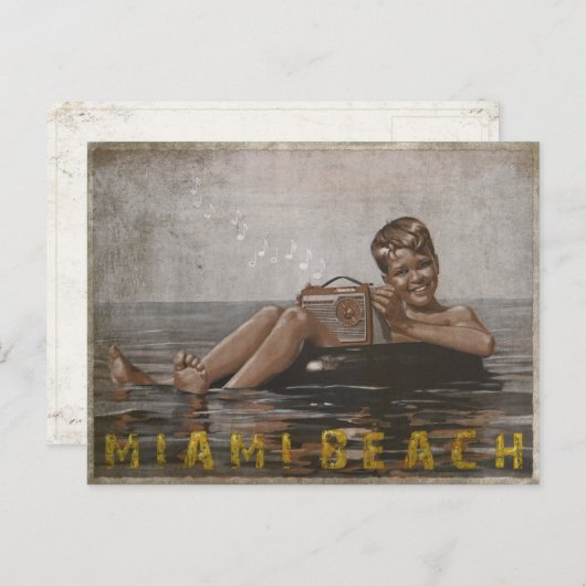 マイアミビーチハガキクールとヴィンテージガイ ポストカード (正面/裏面)