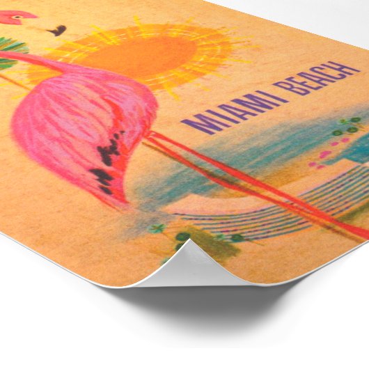 マイアミビーチピンクフラミンゴヴィンテージ旅行ポスター ポスター (角)