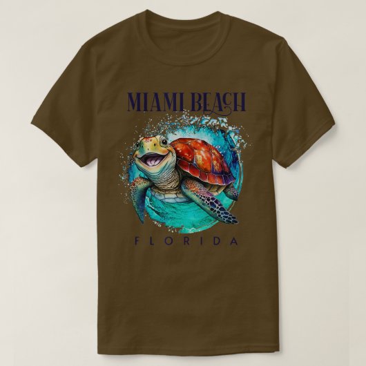マイアミビーチフロリダウォーターカラーハッピーシーカメ Tシャツ (デザイン正面)