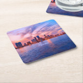 マイアミビーチフロリダシティスカイライン スクエアペーパーコースター (アングル)