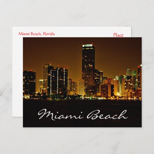 マイアミビーチフロリダナイトスカイラインポストカード ポストカード (正面/裏面)