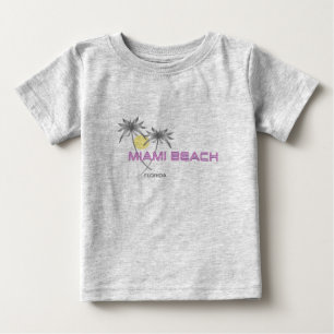マイアミビーチフロリダピンクグレーベビー ベビーTシャツ
