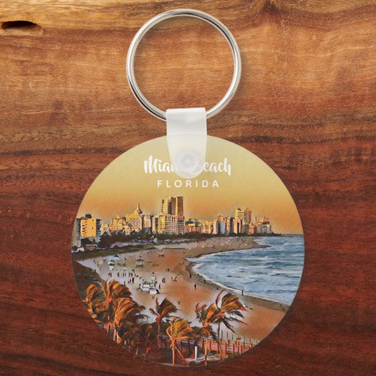 マイアミビーチフロリダヴィンテージウォーターカラーアート キーホルダー (正面)