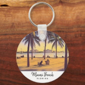 マイアミビーチフロリダヴィンテージウォーターカラーアート キーホルダー (正面)