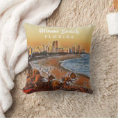 マイアミビーチフロリダヴィンテージウォーターカラーアート クッション (ブランケット)