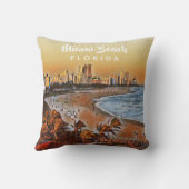 マイアミビーチフロリダヴィンテージウォーターカラーアート クッション (裏面)