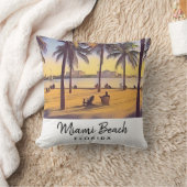 マイアミビーチフロリダヴィンテージウォーターカラーアート クッション (ブランケット)