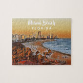 マイアミビーチフロリダヴィンテージウォーターカラーアート ジグソーパズル (横)