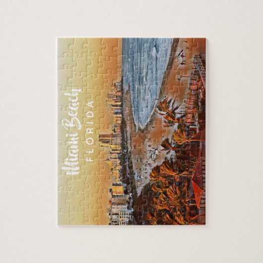 マイアミビーチフロリダヴィンテージウォーターカラーアート ジグソーパズル (縦)