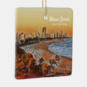 マイアミビーチフロリダヴィンテージウォーターカラーアート セラミックオーナメント (右)