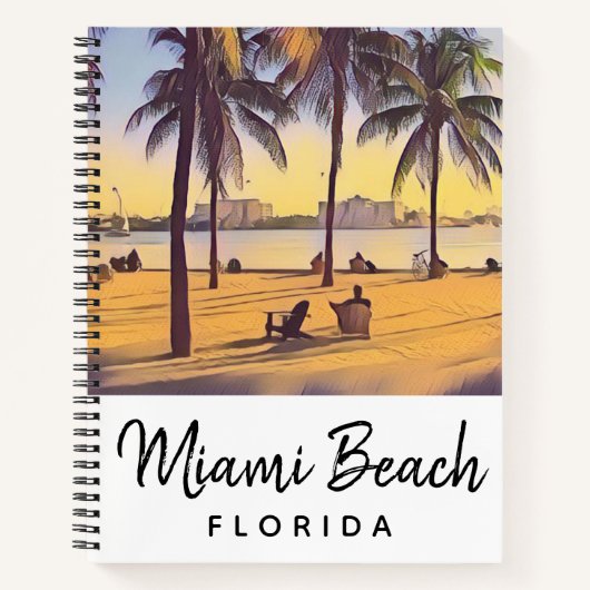 マイアミビーチフロリダヴィンテージウォーターカラーアート ノートブック (正面)
