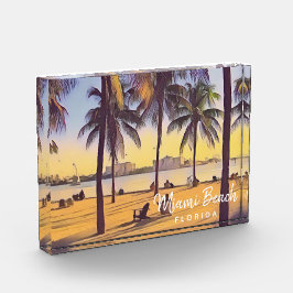 マイアミビーチフロリダヴィンテージウォーターカラーアート フォトブロック