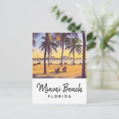 マイアミビーチフロリダヴィンテージウォーターカラーアート ポストカード (スタンド正面)