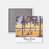 マイアミビーチフロリダヴィンテージウォーターカラーアート マグネット (正面/裏面)