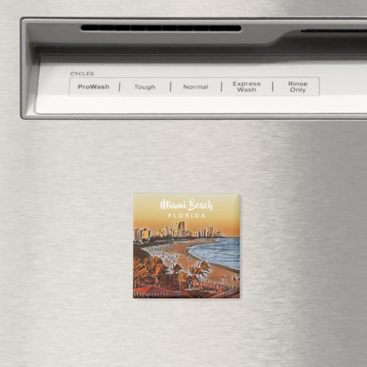 マイアミビーチフロリダヴィンテージウォーターカラーアート マグネット (インサイチュ (食洗機))