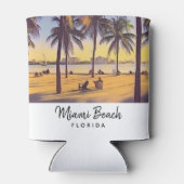 マイアミビーチフロリダヴィンテージウォーターカラーアート 缶クーラー (裏面)