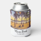 マイアミビーチフロリダヴィンテージウォーターカラーアート 缶クーラー (缶裏面)