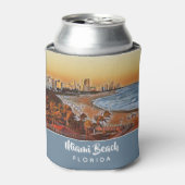 マイアミビーチフロリダヴィンテージウォーターカラーアート 缶クーラー (缶正面)
