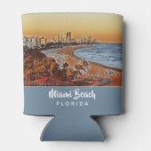 マイアミビーチフロリダヴィンテージウォーターカラーアート 缶クーラー (裏面)
