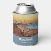 マイアミビーチフロリダヴィンテージウォーターカラーアート 缶クーラー (缶裏面)