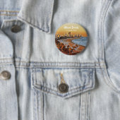 マイアミビーチフロリダヴィンテージウォーターカラーアート 缶バッジ (インサイチュ)