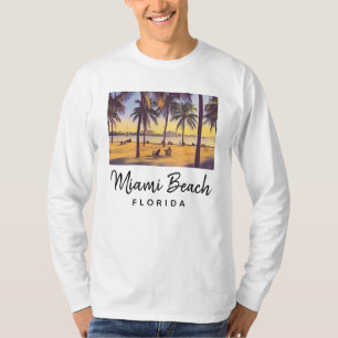 マイアミビーチフロリダヴィンテージウォーターカラーアート Tシャツ