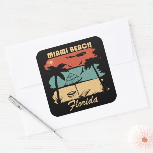 マイアミビーチフロリダヴィンテージサンセット スクエアシール (封筒)