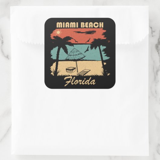 マイアミビーチフロリダヴィンテージサンセット スクエアシール (バッグ)
