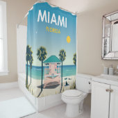 マイアミビーチフロリダヴィンテージトラベルシャワーカーテン シャワーカーテン (インサイチュ)