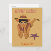 マイアミビーチフロリダヴィンテージトラベルポスター ポストカード (正面/裏面)