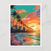 マイアミビーチフロリダヴィンテージ旅行イラストレーション ポストカード (正面)