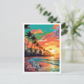 マイアミビーチフロリダヴィンテージ旅行イラストレーション ポストカード (スタンド正面)