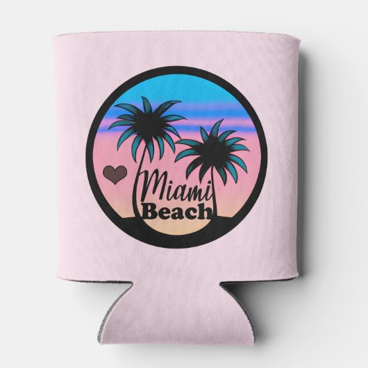 マイアミビーチブルーアンドピンクパームツリーズ 缶クーラー (裏面)