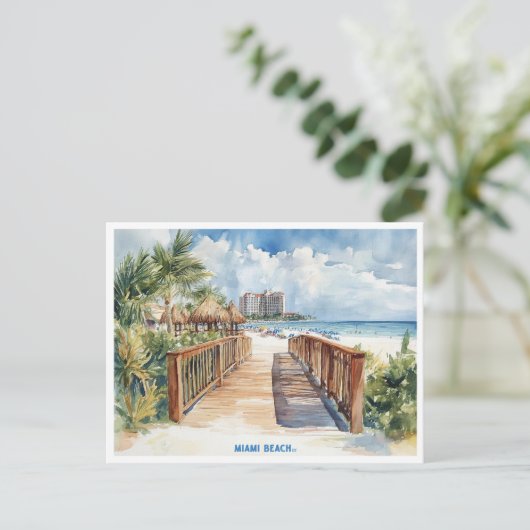 マイアミビーチ、フロリダウォーター絵を描カラーのはがき ポストカード (スタンド正面)