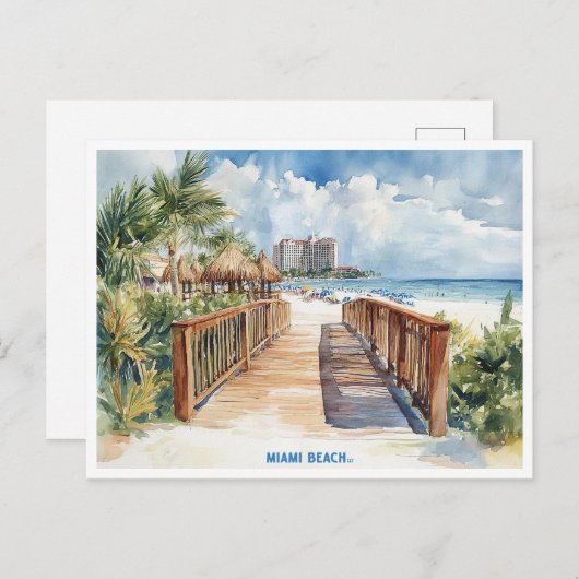マイアミビーチ、フロリダウォーター絵を描カラーのはがき ポストカード (正面/裏面)