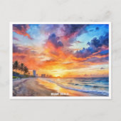 マイアミビーチ,フロリダサンセットウォーター絵を描カラー ポストカード (正面)