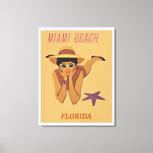 マイアミビーチ、フロリダビンテージトラベルポスター キャンバスプリント